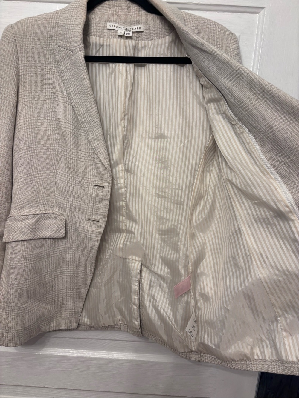 Veronica Beard Linen Blend Plaid Blazer Size 10 Neutral Beige - Picture 7 of 8